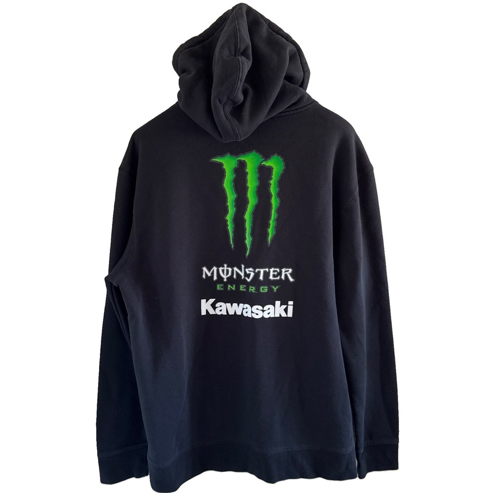 Vintage Monster Energy Full Zip Hoodie Y2K Kawasaki Racing Mens Sz XL Black